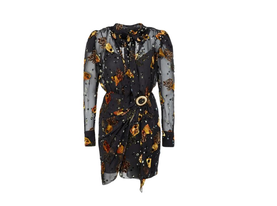 Lanvin Paris Goldfish Embroidered Silk Mini Wrap Dress – Six