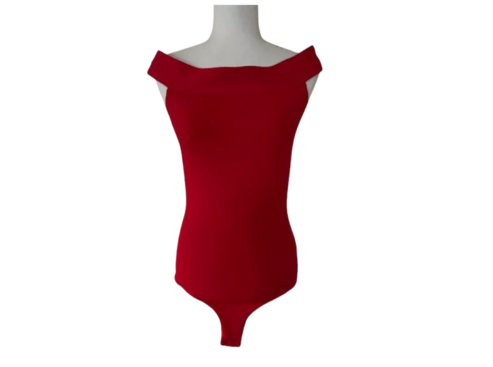 Alaia Red Off-The-Shoulder Jersey Stretch Knit Bodysuit