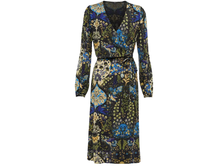 Etro Milano Floral Wrap Bodice Wool Blend Dress