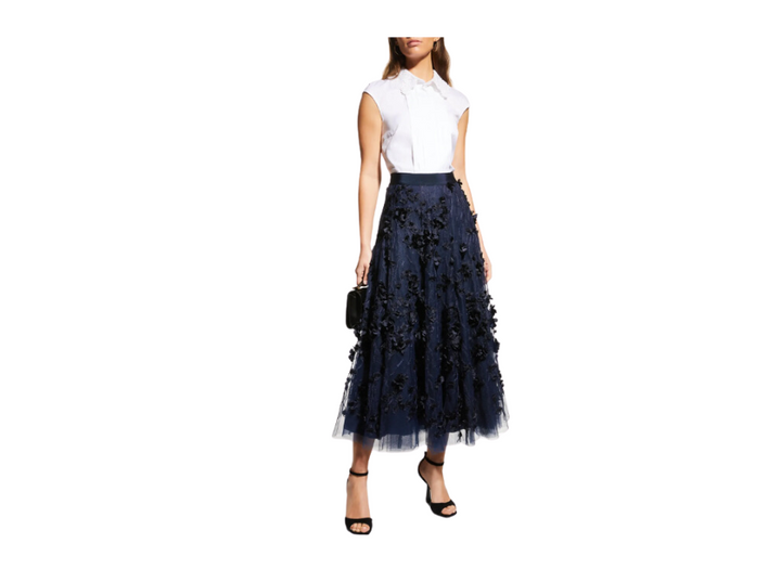 Maison Common Tulle Floral Applique Midi Skirt