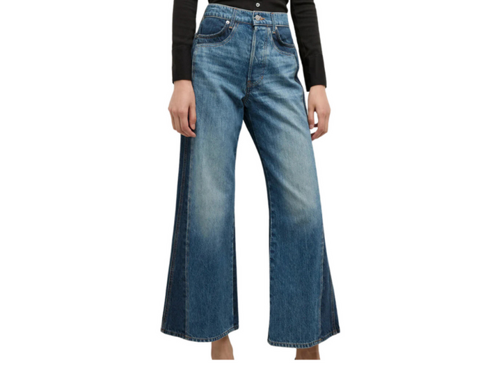 Veronica Beard Taylor Two-Tone Cropped Wide-Leg Jean