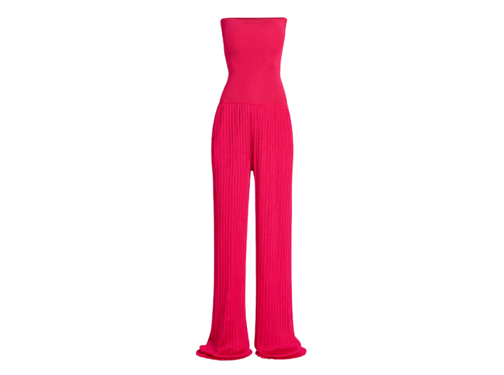 ALAÏA Strapless Pleated Stretch-knit Jumpsuit