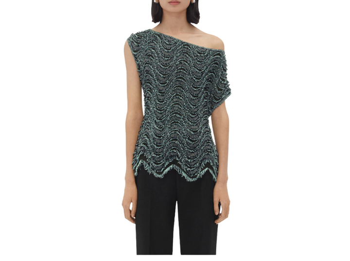 Bottega Veneta Fringed Waves Embroidered One-Shoulder Top