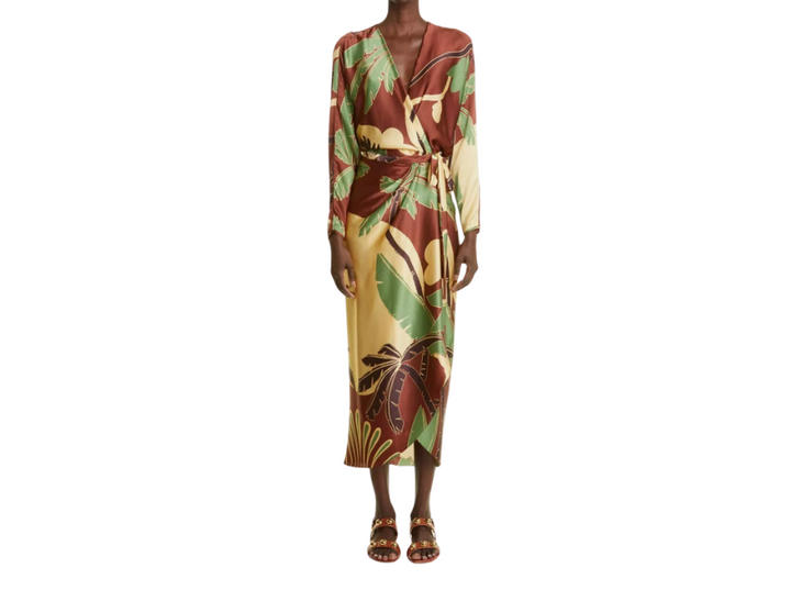 Johanna Ortiz "Glory Days" Print Wrap Dress 100% Silk