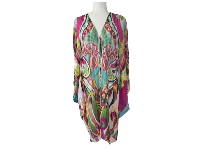 Etro Sheer Abstract Keyhole Sleeve Caftan Dress