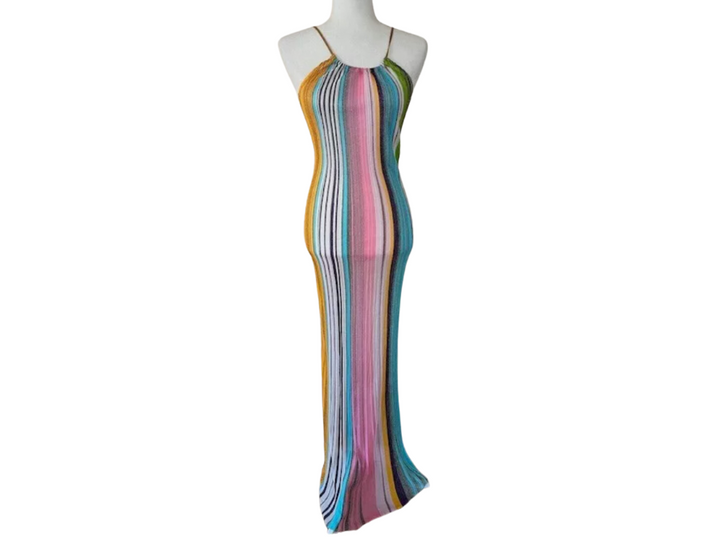 Missoni Metallic Striped Halter Maxi Dress