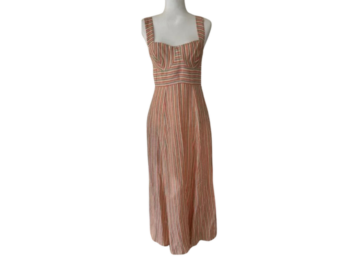 Emporio Sirenuse Open-Back Striped Linen Maxi Dress