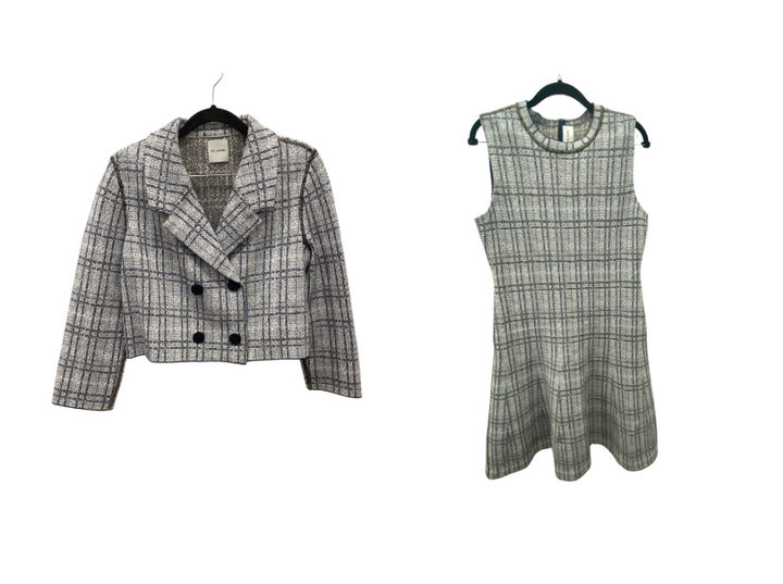 St. John Pixelated Plaid Jacquard Fit & Flare Dress and Jacket