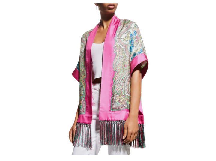 Etro "Kesa" Paisley Print Fringe Silk Cape