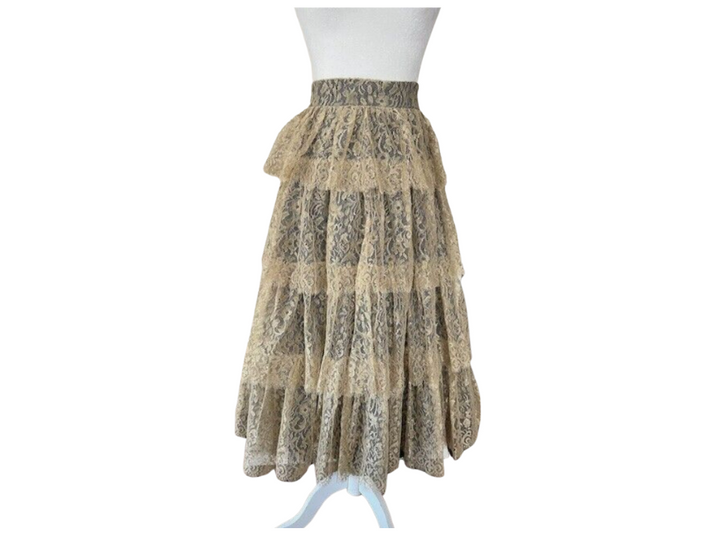 Christian Dior Paris Gold Floral Lace Tiered Skirt