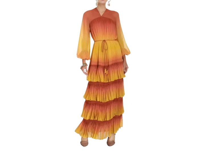 Zimmermann Orange Ruffle Maxi Dress