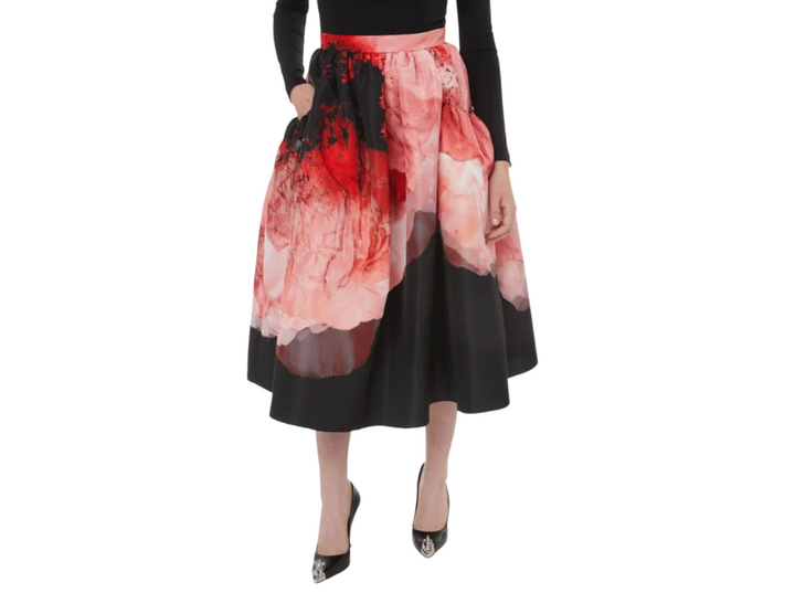 Alexander McQueen Anemone Print Faille Skirt