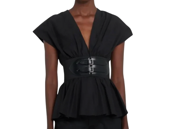 ALAIA Peplum V-Neck Poplin Top