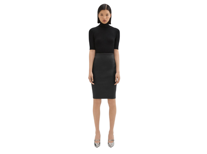 Theory Black Leather Pencil Skirt
