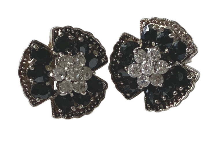 CZ & Sterling Silver Flower Earrings
